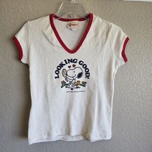 Vintage Terry Cloth Snoopy Shirt Red Piping Brandywine California Junior Large